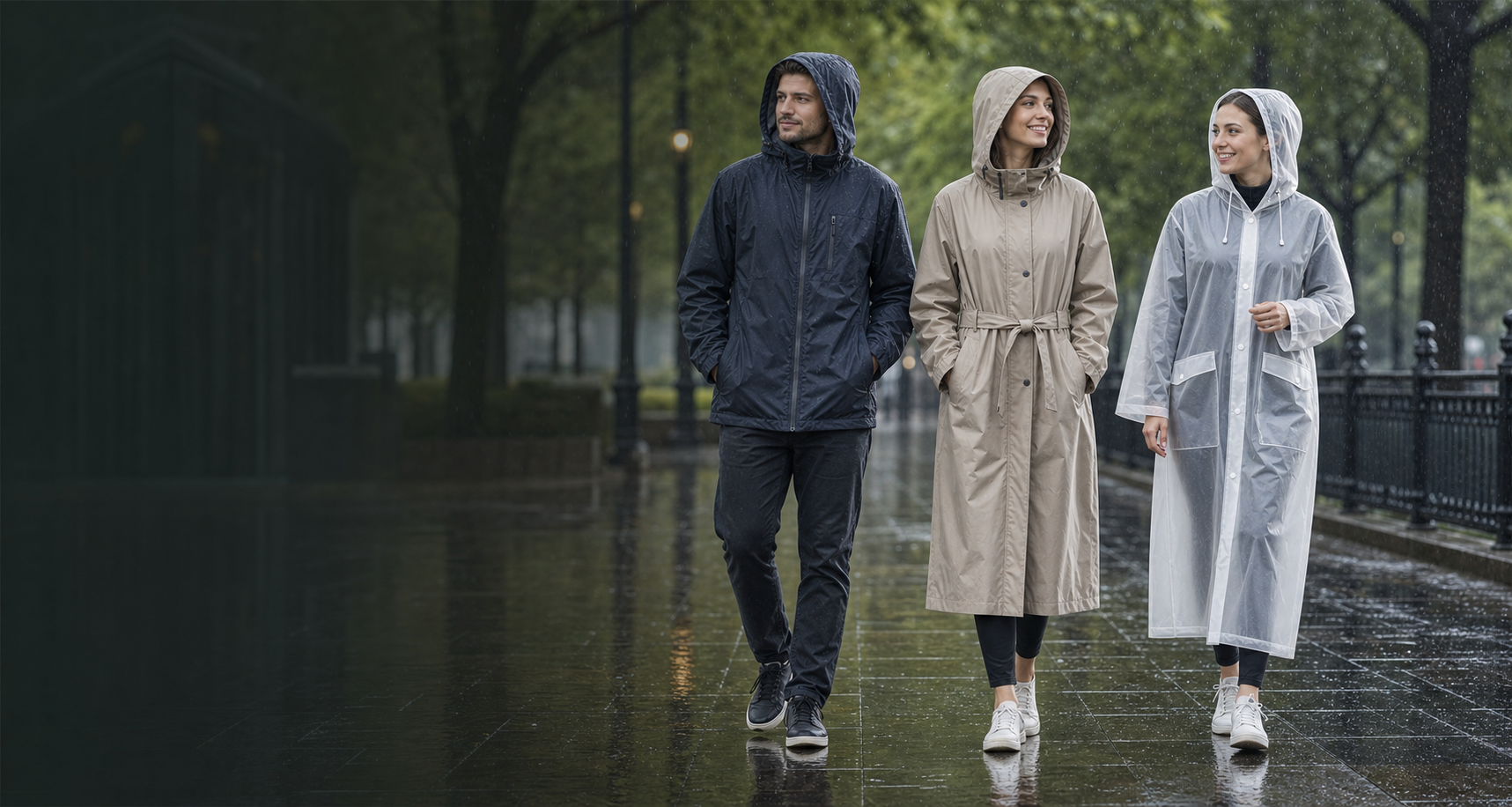 涤纶尼龙破卡 EVA 时尚型雨衣城市户外场景