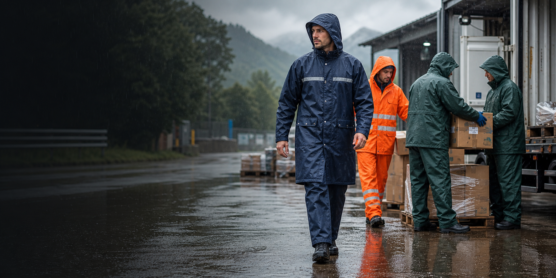 涤纶尼龙破卡工作服雨衣作业场景