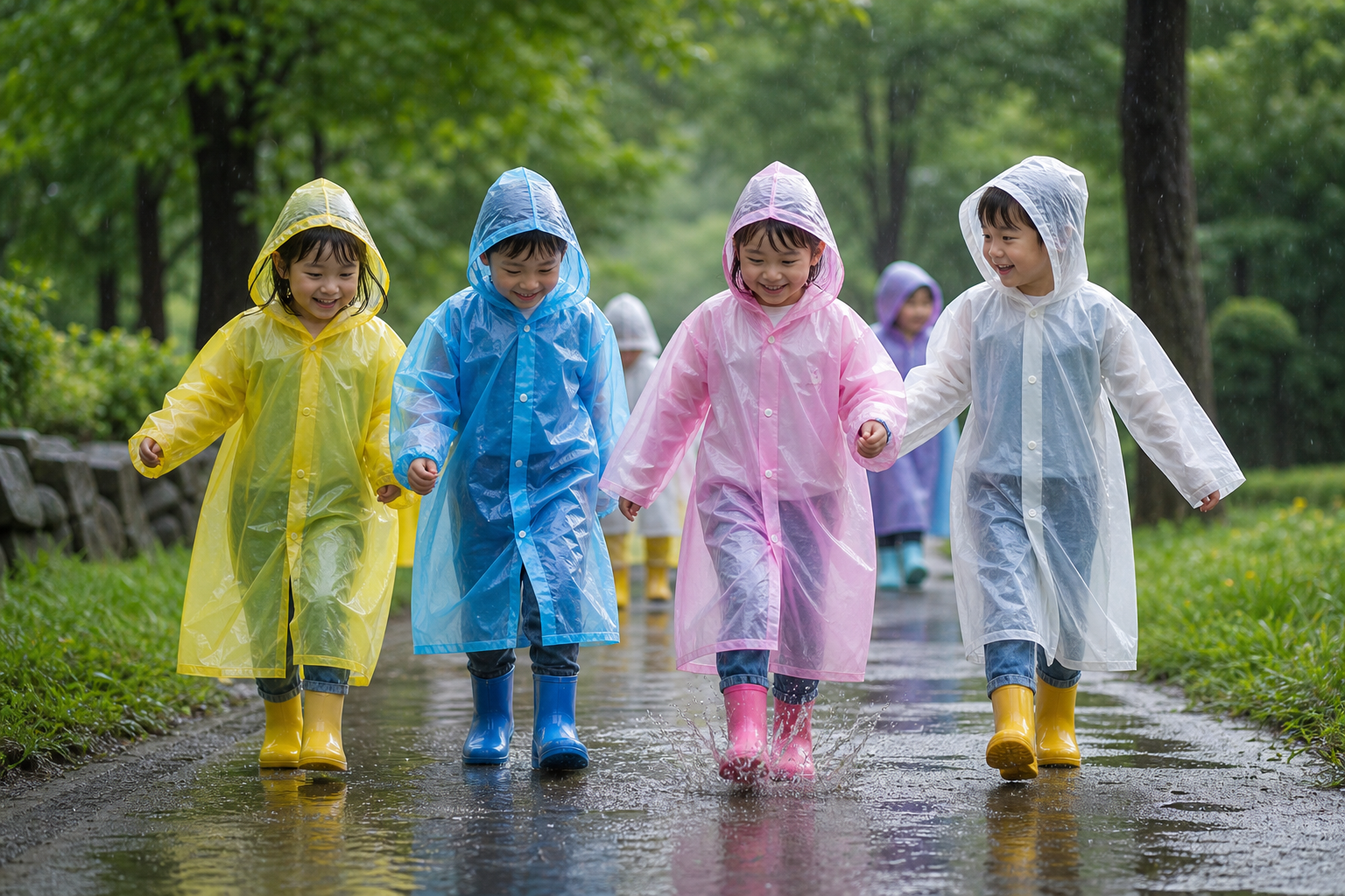 一次性 PE 和 PEVA 雨衣户外展示